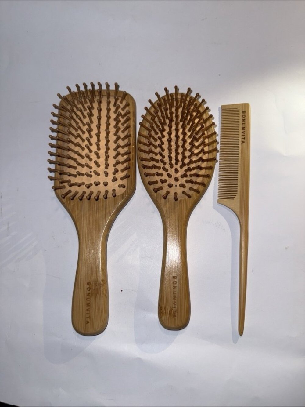 Bamboo Hair Brush and Comb Set for Women Men and Natural Set of 3 Bonumvita